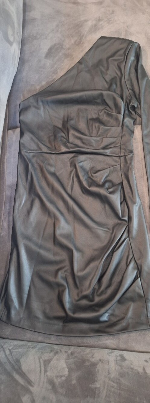 Express Black Faux Leather One-Shoulder Dress